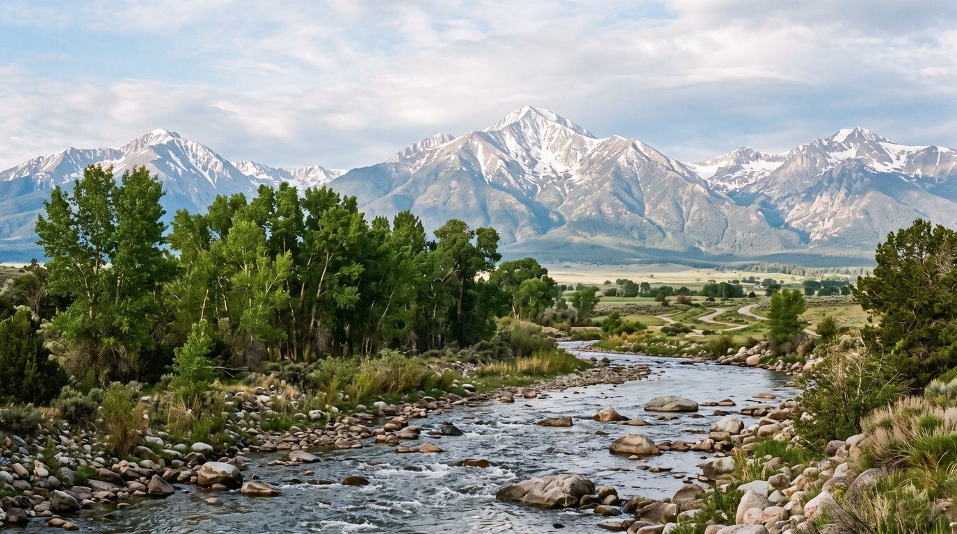 Arkansas River at Buena Vista, Colorado with the Collegiate Peaks behind