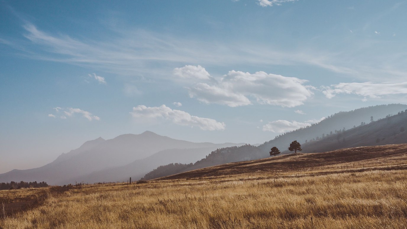 Short grass on the Colorado high plains running west to the silhouette of the Front Range foothills