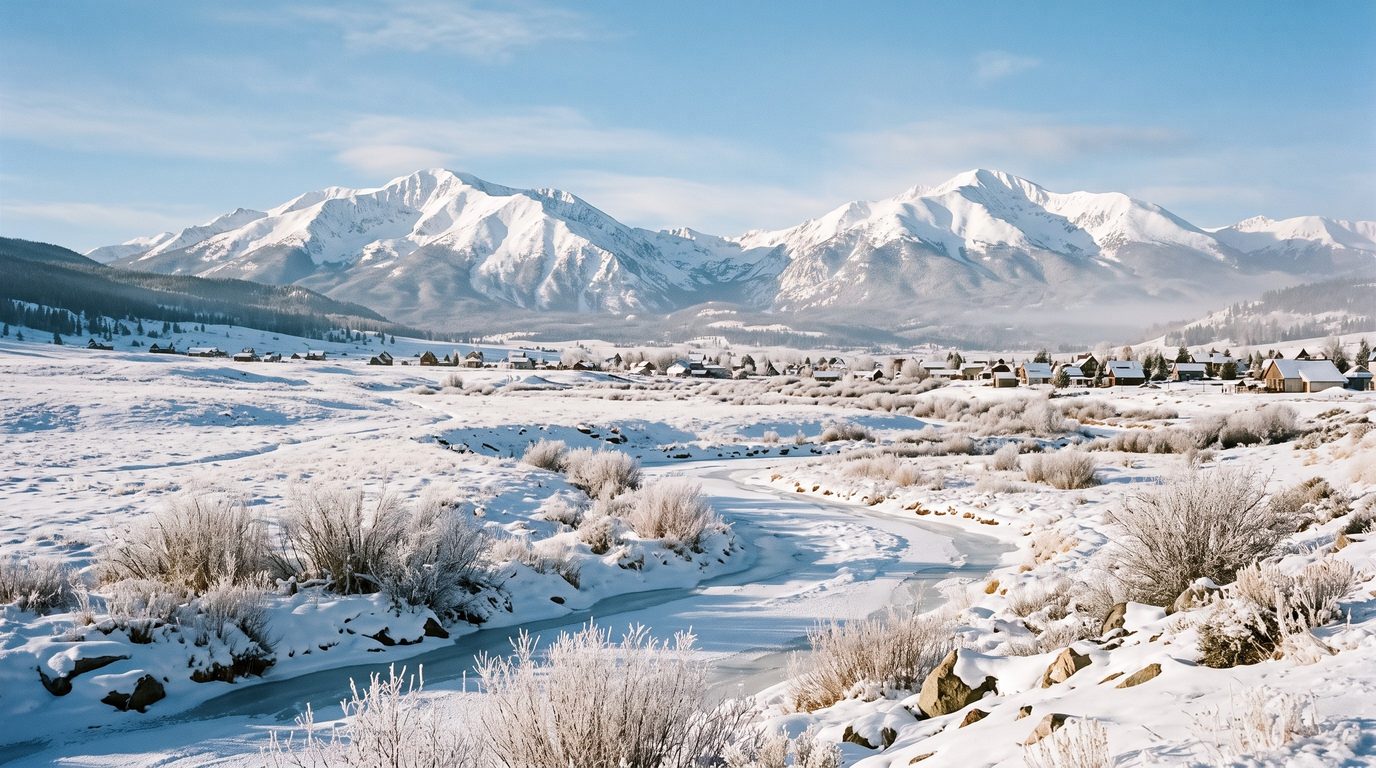 Frozen high valley at Leadville, Colorado below Mount Massive