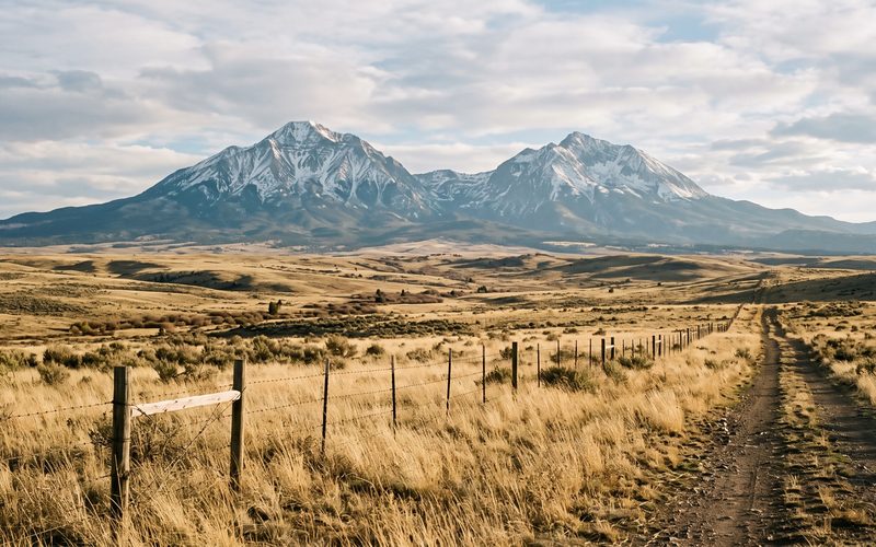 The Spanish Peaks over rangeland near Walsenburg, Colorado